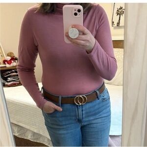 FRANK AND OAK 100% wool long sleeve shirt layering top mock neck mauve pink